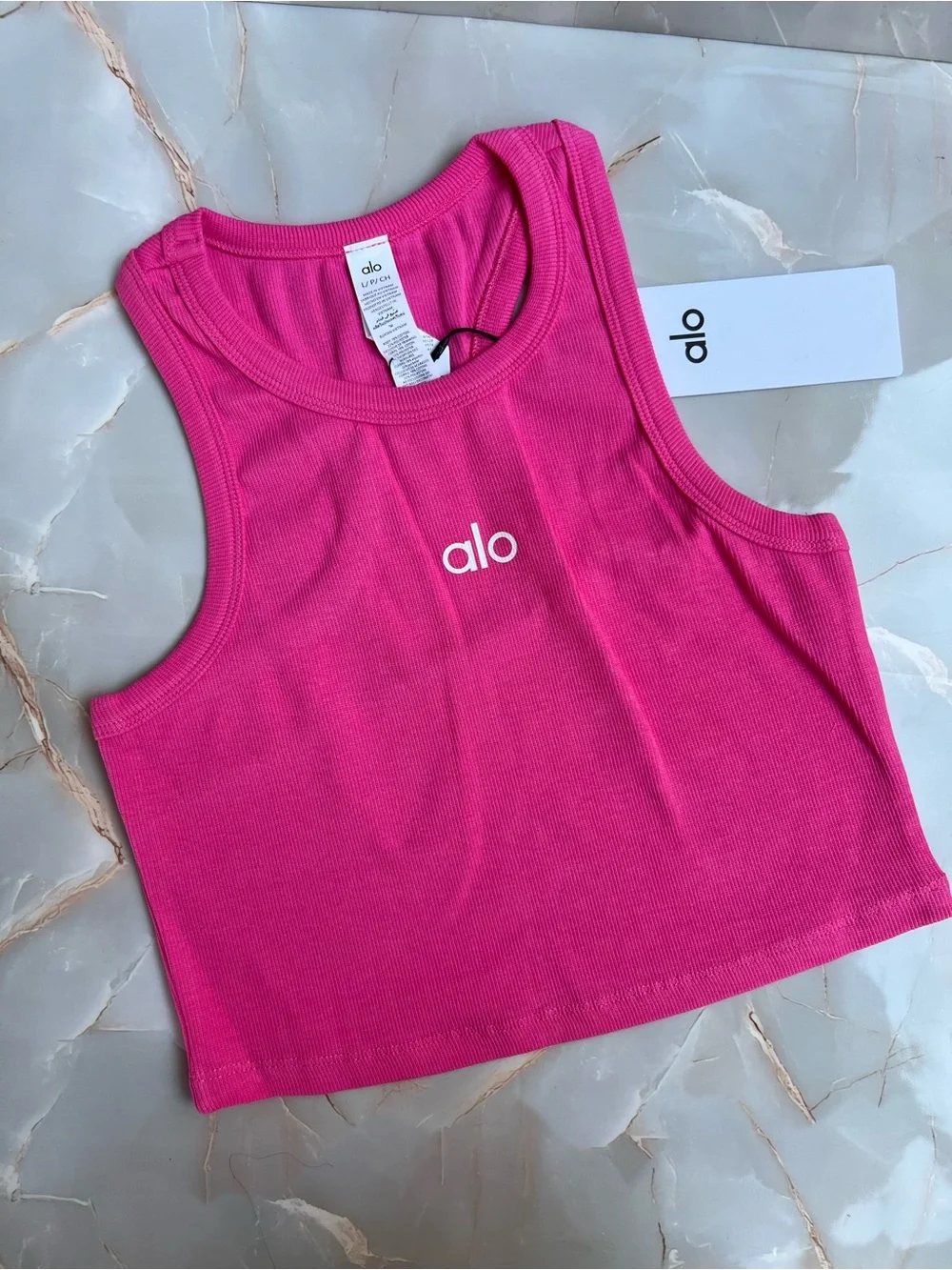 ALO Yoga Women's Bright Pink Ribbed Cropped Tank